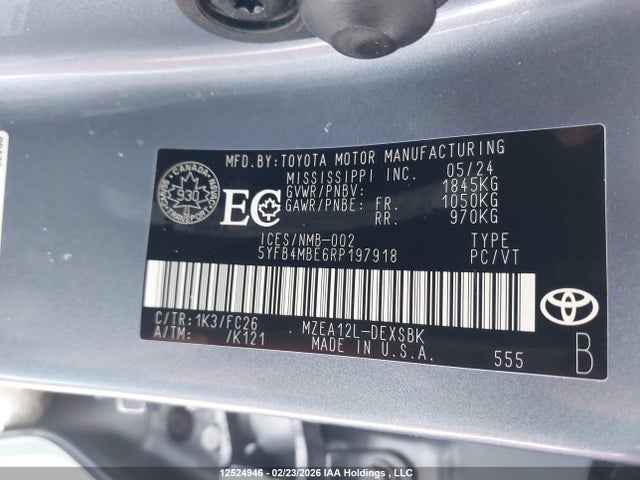 12524946 :رقم المزاد ، 5YFB4MBE6RP197918 vin ، 2024 Toyota Corolla Se مزاد بيع