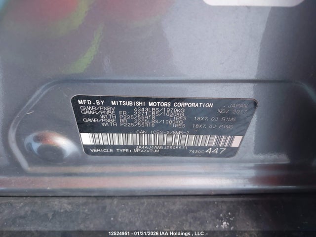 JA4AJ4AW5JZ605571 Mitsubishi Rvr Gt/se Anniversary Edition/se Limited Edition