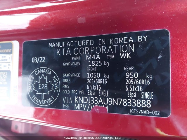 KNDJ33AU9N7833888 KIA Soul Ex/ex Premium/ex+/gt-line Limited