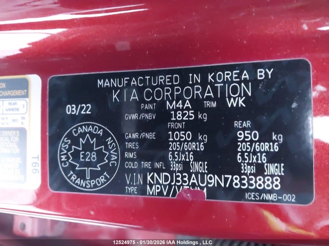 KNDJ33AU9N7833888 KIA Soul Ex/ex Premium/ex+/gt-line Limited