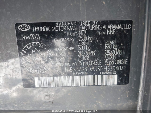 5NMS3DAJ3PH530407 Hyundai Santa Fe Preferred Awd