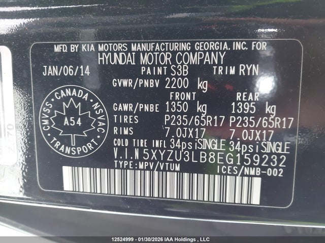 5XYZU3LB8EG159232 Hyundai Santa Fe