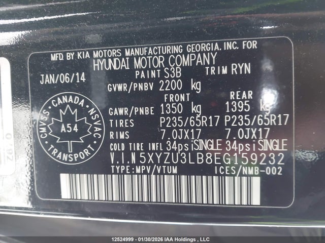 5XYZU3LB8EG159232 Hyundai Santa Fe