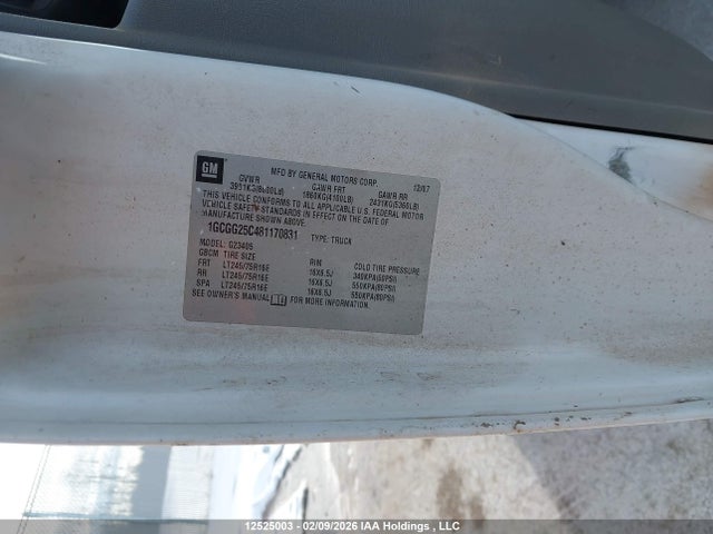 12525003 :رقم المزاد ، 1GCGG25C481170831 vin ، 2008 Chevrolet Express Work Van مزاد بيع