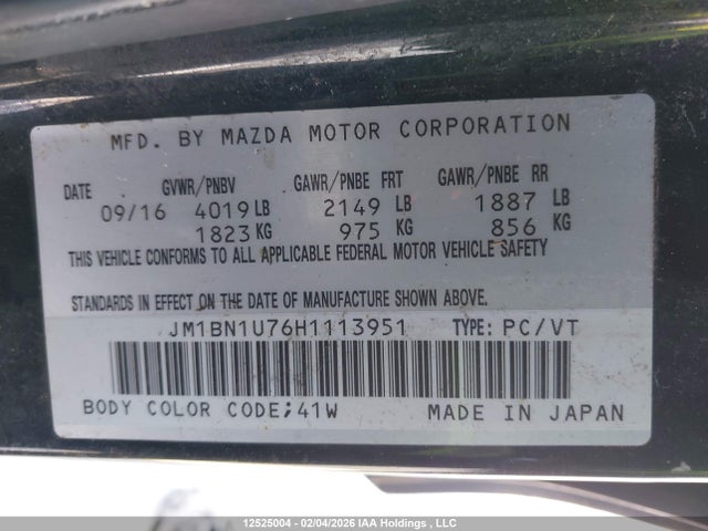 JM1BN1U76H1113951 Mazda Mazda3 Gx