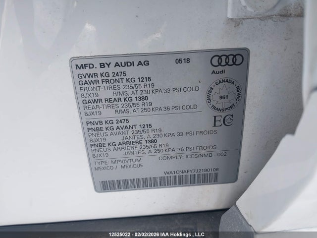 WA1CNAFY7J2190106 Audi Q5 2.0t Technik