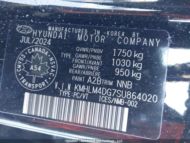 12525047 :رقم المزاد ، KMHLM4DG7SU864020 vin ، 2025 Hyundai Elantra Preferred With Tech Package مزاد بيع