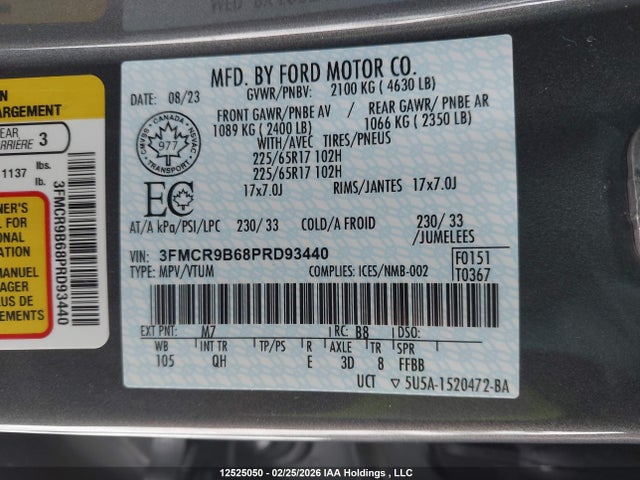 12525050 :رقم المزاد ، 3FMCR9B68PRD93440 vin ، 2023 Ford Bronco Sport Big Bend مزاد بيع