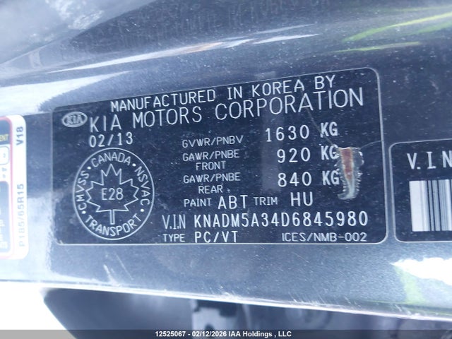 12525067 :رقم المزاد ، KNADM5A34D6845980 vin ، 2013 Kia Rio Lx مزاد بيع