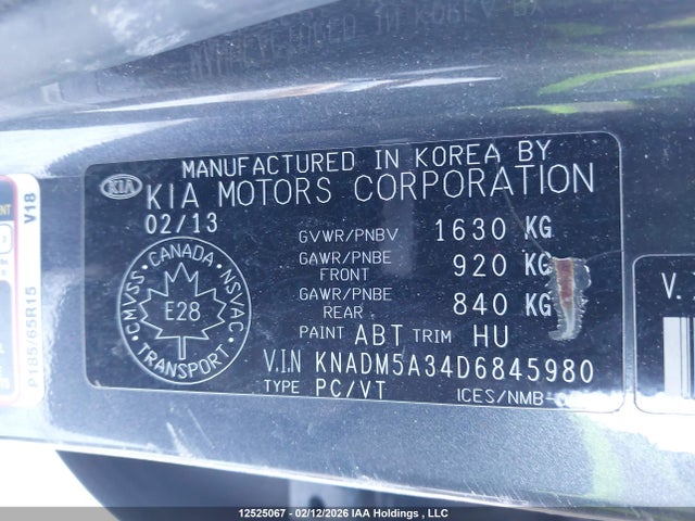 12525067 :رقم المزاد ، KNADM5A34D6845980 vin ، 2013 Kia Rio Lx مزاد بيع