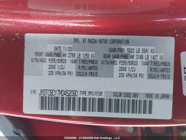 JM3TCBCY7M0452090 Mazda Cx-9 Touring