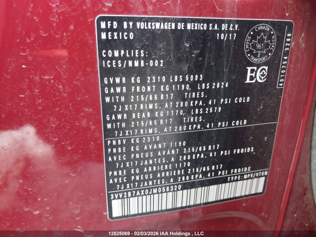 3VV2B7AX0JM056320 Volkswagen Tiguan Comfortline