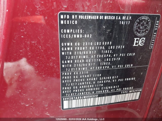 3VV2B7AX0JM056320 Volkswagen Tiguan Comfortline