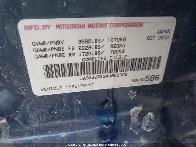 Aukcja sprzedaży 2004 Mitsubishi Lancer Es, vin: JA3AJ26E24U602928, numer aukcji: 12525073
