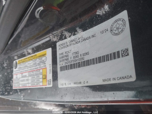 Продаж на аукціоні авто 2025 Honda Civic Sport, vin: 2HGFE2F55SH105580, номер лоту: 12525076