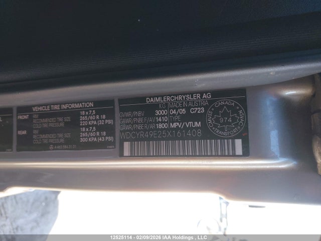 Aukcja sprzedaży 2005 Mercedes-benz G 500 4matic, vin: WDCYR49E25X161408, numer aukcji: 12525114