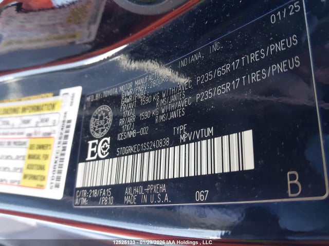 Aukcja sprzedaży 2025 Toyota Sienna Le/xle/platinum/xse/limited/autono-mass, vin: 5TDGRKEC1SS240838, numer aukcji: 12525133