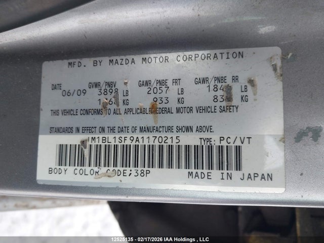 12525135 :رقم المزاد ، JM1BL1SF9A1170215 vin ، 2010 Mazda Mazda3 Gs/gx مزاد بيع