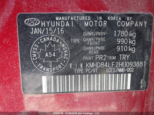 KMHD84LF2HU093881 Hyundai ELANTRA GL