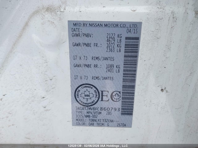 5N1AT2MV8FC860793 Nissan Rogue S/sl/sv