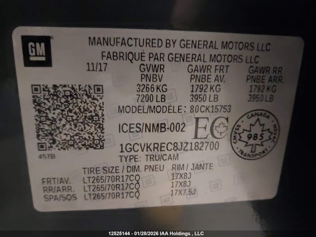 1GCVKREC8JZ182700 Chevrolet Silverado K1500 Lt