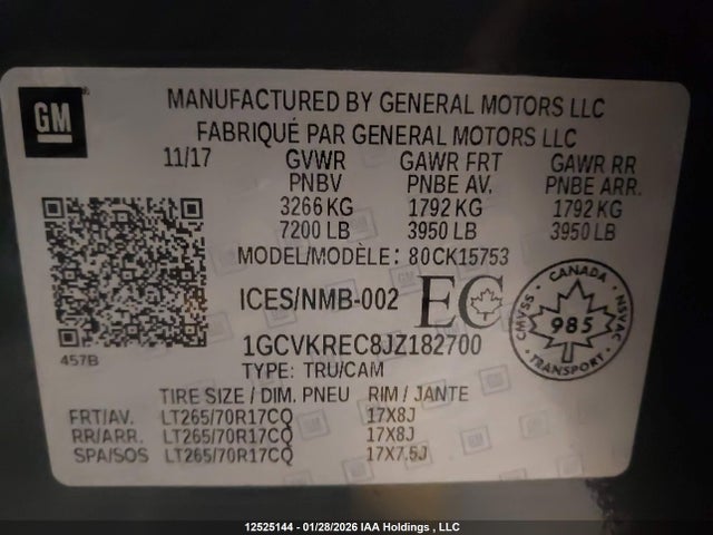 1GCVKREC8JZ182700 Chevrolet Silverado K1500 Lt