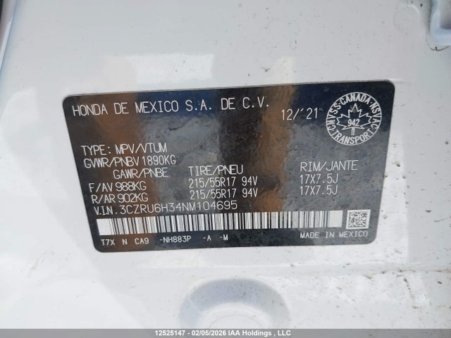 3CZRU6H34NM104695 Honda HR-V LX