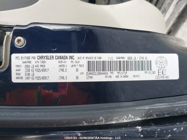 12525153 :رقم المزاد ، 2D4RN5DG1BR644454 vin ، 2011 Dodge Grand Caravan Crew مزاد بيع
