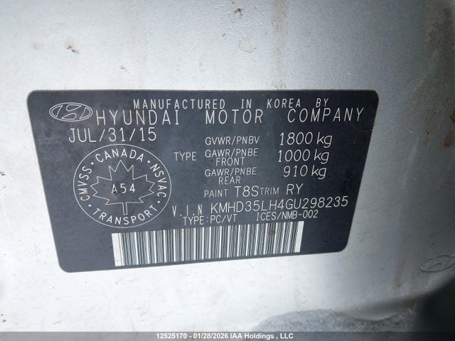 KMHD35LH4GU298235 Hyundai ELANTRA GT