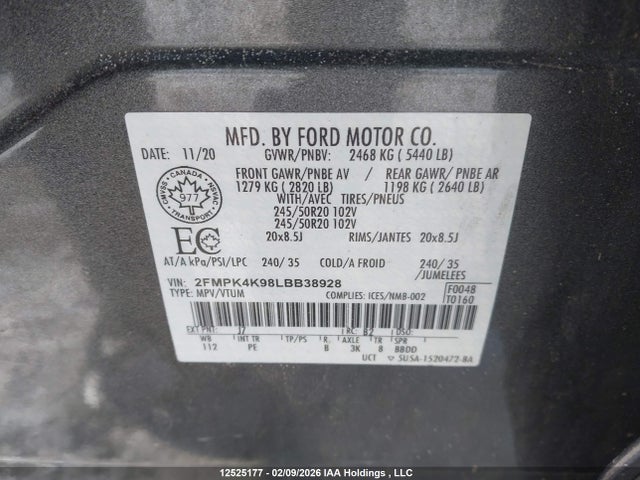 Продажа на аукционе авто 2020 Ford Edge Titanium, vin: 2FMPK4K98LBB38928, номер лота: 12525177