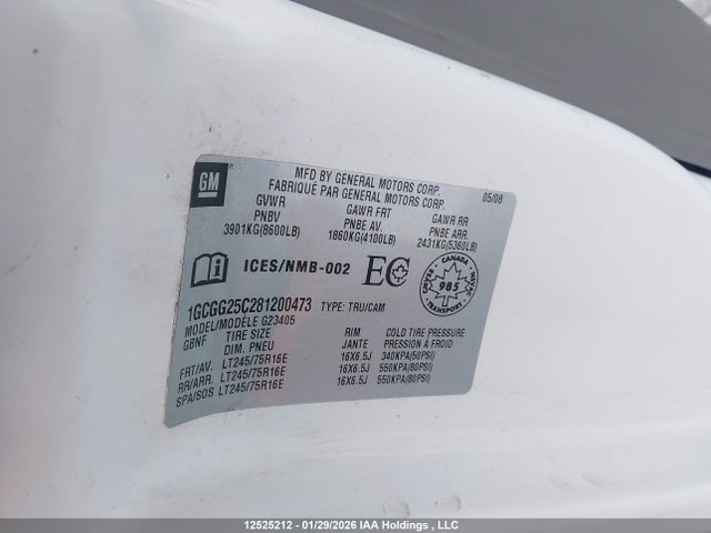 2008 Chevrolet Express Standard მანქანა იყიდება აუქციონზე, vin: 1GCGG25C281200473, აუქციონის ნომერი: 12525212