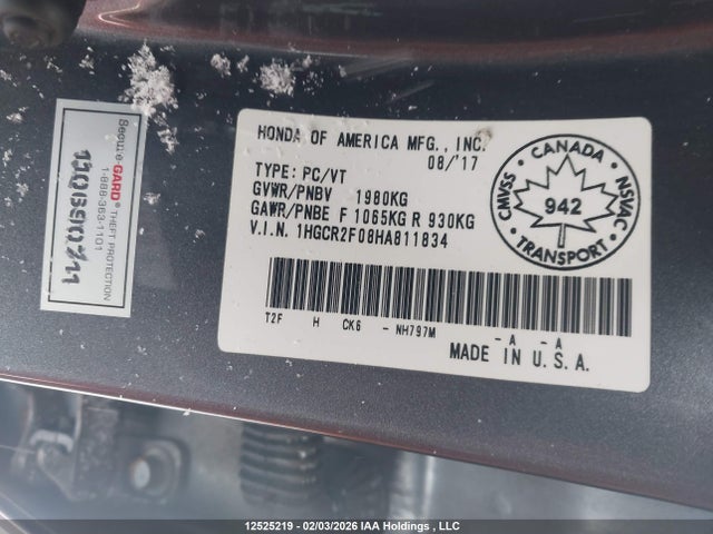 1HGCR2F08HA811834 Honda Accord Touring