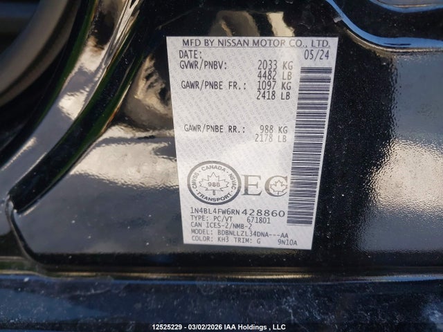 Aukcja sprzedaży 2024 Nissan Altima, vin: 1N4BL4FW6RN428860, numer aukcji: 12525229