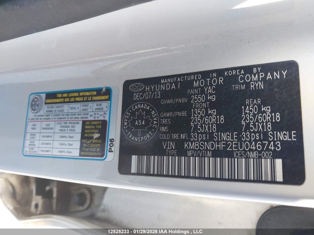 KM8SNDHF2EU046743 Hyundai Santa Fe Xl Luxury