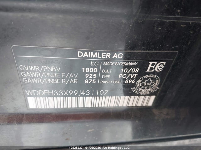 Aukcja sprzedaży 2009 Mercedes-benz B 200, vin: WDDFH33X99J431107, numer aukcji: 12525237