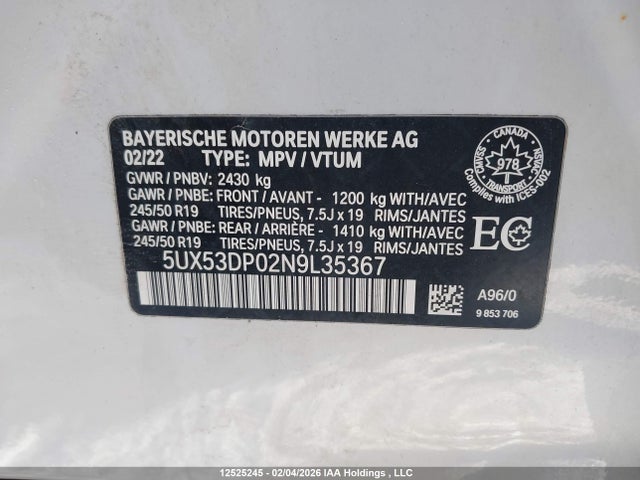Aukcja sprzedaży 2022 Bmw X3 Xdrive30i, vin: 5UX53DP02N9L35367, numer aukcji: 12525245