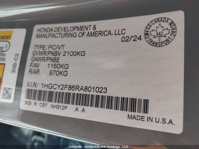 1HGCY2F86RA801023 Honda ACCORD HYBRID