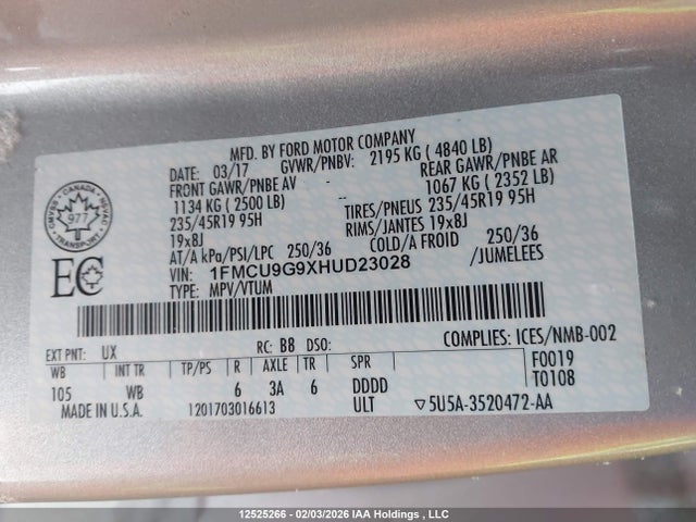 1FMCU9G9XHUD23028 Ford ESCAPE SE
