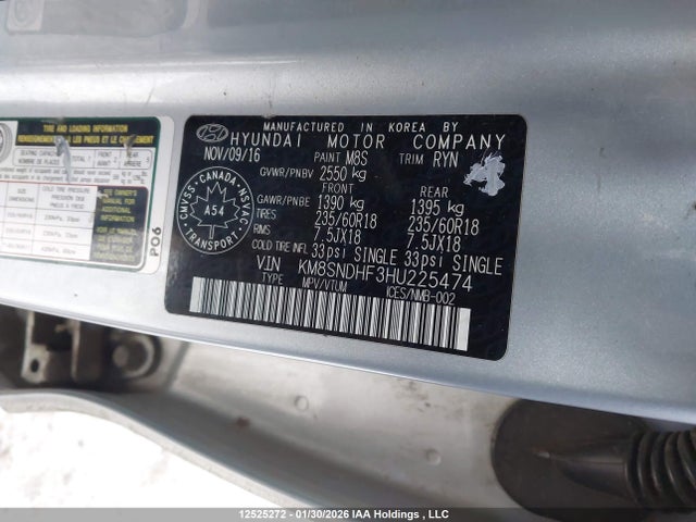 KM8SNDHF3HU225474 Hyundai Santa Fe Se/limited