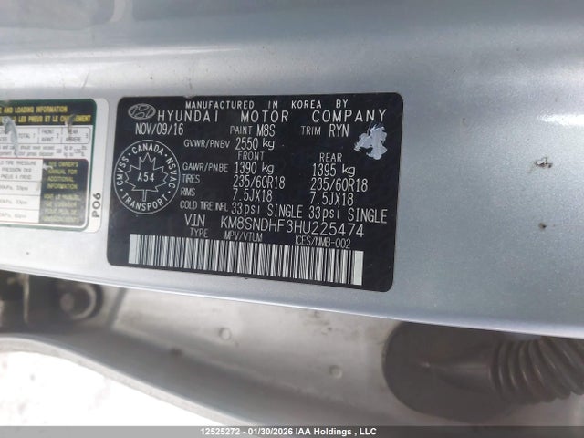 KM8SNDHF3HU225474 Hyundai Santa Fe Se/limited