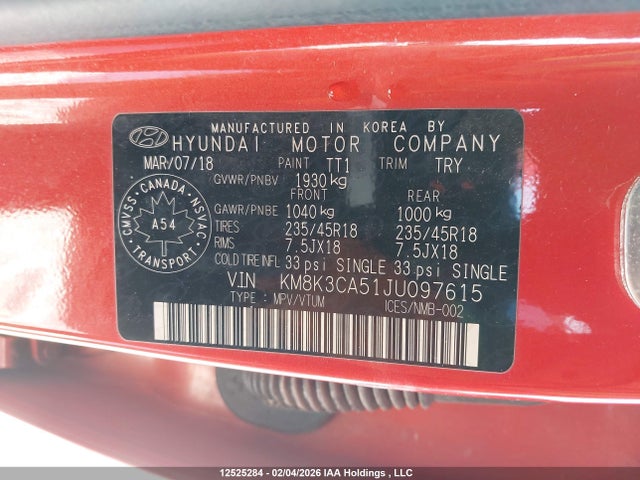 KM8K3CA51JU097615 Hyundai Kona 1.6t Trend