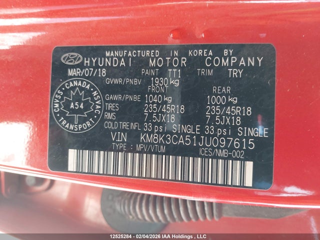 KM8K3CA51JU097615 Hyundai Kona 1.6t Trend