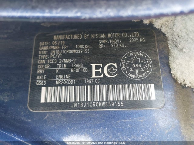 JN1BJ1CR0KW339155 Nissan Qashqai S/sl/sv