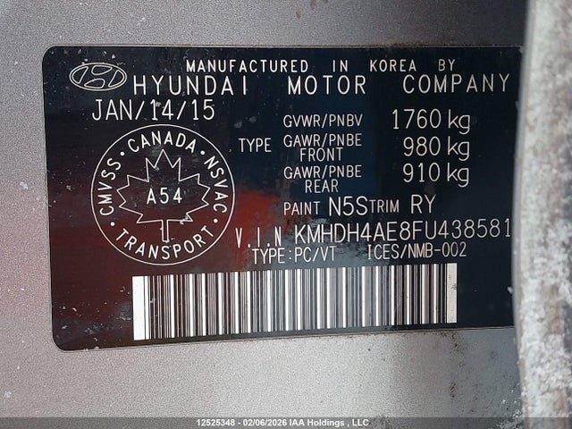 KMHDH4AE8FU438581 Hyundai Elantra Sport Appearance
