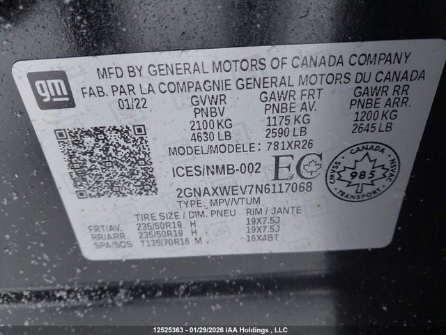 2GNAXWEV7N6117068 Chevrolet EQUINOX RS