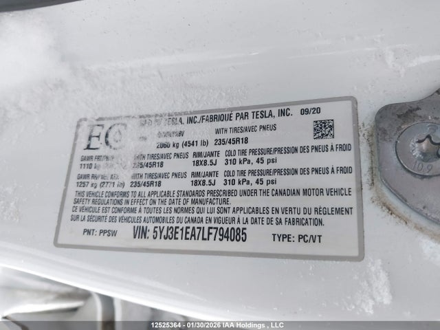 5YJ3E1EA7LF794085 Tesla Model 3 Standard Range Plus