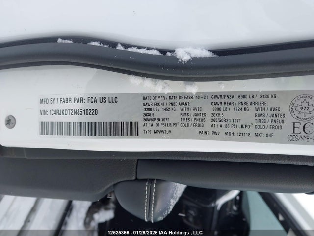 1C4RJKDT2N8510220 Jeep Grand Cherokee L Overland