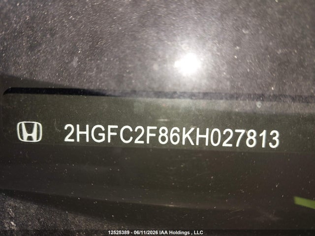 12525389 :رقم المزاد ، 2HGFC2F86KH027813 vin ، 2019 Honda Civic Sport مزاد بيع