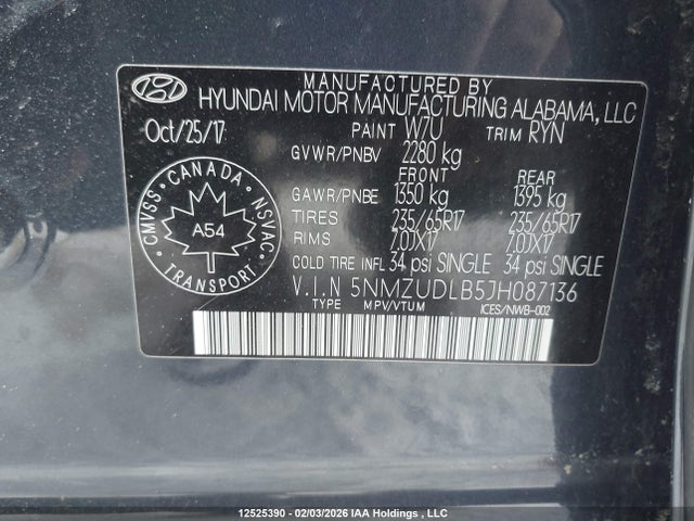 5NMZUDLB5JH087136 Hyundai Santa Fe Sport 2.4 Luxury