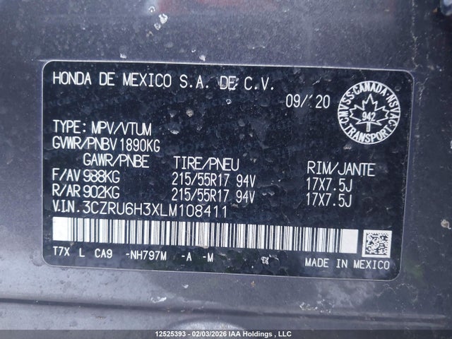 3CZRU6H3XLM108411 Honda HR-V LX
